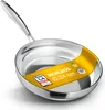 A stainless steel frying pan with a yellow label attached to it, set against a white background. Produktbild-Vorschau