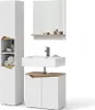 A modern bathroom vanity set with a tall cabinet, a sink with a faucet, and a cabinet below the sink, all against a white background. Náhled obrázku produktu