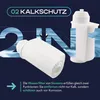 Two white water filter cartridges are shown against a dark blue background with abstract light blue water patterns and large '2 IN' text. Produktbild-Vorschau