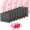A collage of storage bins and their components, with dimensions indicated. Náhled obrázku produktu