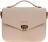 A studio shot of a beige handbag. Voir les images du produit