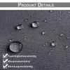 Close-up of a dark gray fabric with water droplets on it, indicating water resistance. Text overlays list product features. Náhled obrázku produktu
