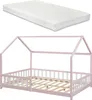 A pink house-shaped bed frame with a white mattress shown separately above it. Náhľad obrázku produktu