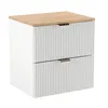 A white nightstand with a wooden top and two ribbed drawers with metal handles, shown against a white background. Náhľad obrázku produktu