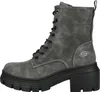 A side view of a gray suede lace-up boot with a thick black sole and a zodiac symbol on the side. Produktbild-Vorschau