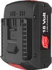 A close-up, studio shot of a black and red 18V 6.0Ah Li-Ion battery pack. Produktbild-Vorschau