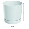 A white plant pot with a saucer, with dimensions indicated. Anteprima dell’immagine prodotto