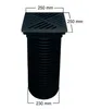 A black drainage pipe with a grate on top, with dimensions indicated by lines and text. Produktbild-Vorschau