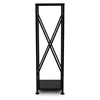 A black metal firewood rack with an X-shaped support structure and a single shelf at the bottom. Produktbild-Vorschau