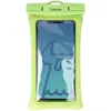 A green waterproof phone case with a phone inside, shown against a white background. Produktbild-Vorschau