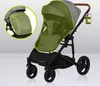 A baby stroller with a green canopy and a close-up inset of a storage bag attached to the stroller. Anteprima dell’immagine prodotto