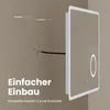 A bathroom mirror is shown mounted on a wall, with wires extending from it. Text overlays indicate easy installation. Náhled obrázku produktu