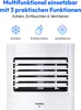 A white air conditioner with icons and text describing its functions. Produktbild-Vorschau