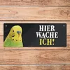 Metallschild mit Wellensittich grün Motiv und Spruch: Hier Produktbild-Vorschau 6