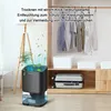 A dehumidifier is shown in a room with clothes hanging in a closet and luggage on a shelf. Produktbild-Vorschau
