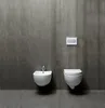 A modern bathroom with a wall-mounted bidet and toilet against a textured gray wall. Náhľad obrázku produktu