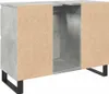 A standalone image of a cabinet with a concrete-like finish and wooden doors, on black legs. Náhled obrázku produktu