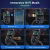 A collage of four images showcasing a car FM transmitter and its various connection methods. Produktbild-Vorschau