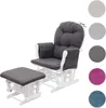 A dark gray glider chair and ottoman set with white frame, shown against a white background. Swatches of other available colors are displayed on the right. Produktbild-Vorschau