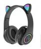 A black pair of wireless headphones with cat ears and LED lights. Produktbild-Vorschau