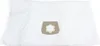 A white vacuum cleaner bag with a tan connector piece. Produktbild-Vorschau
