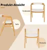 A collage of three images showing a wooden chair from different angles: side view, front view, and back view. Produktbild-Vorschau