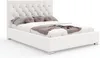 A white upholstered bed with a tufted headboard and decorative pillows. Produktbild-Vorschau