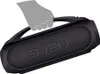 A hand is shown holding a black portable speaker. Produktbild-Vorschau