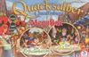 A collage of artwork depicting characters and scenes from a board game, with text overlays. Produktbild-Vorschau