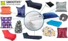 A collage of various bean bags and related accessories, with a central close-up of fabric texture and a zipper. Anteprima dell’immagine prodotto