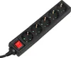 A black power strip with a red on/off switch and multiple sockets, isolated on a white background. Náhľad obrázku produktu