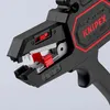 A close-up view of a black and red wire stripper tool. Produktbild-Vorschau