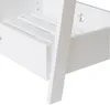 A close-up view of a white children's wardrobe, showing a drawer and a leg. Voir les images du produit