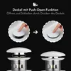 Demonstration of a sink drain's push-open function. Produktbild-Vorschau
