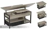 A collage of images showing a lift-top coffee table from different angles and in different states of use. Produktbild-Vorschau