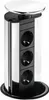 A silver and black retractable power strip with three outlets. Anteprima dell’immagine prodotto