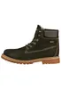 A side view of a dark green leather boot. Voir les images du produit