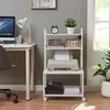 A home office setup with a desk, computer, printer stand, and plants. Anteprima dell’immagine prodotto