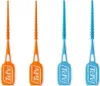 Four interdental brushes, two orange and two blue, are arranged in pairs against a white background. Produktbild-Vorschau