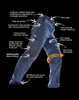 A pair of blue work pants with various features highlighted by arrows and text. Anteprima dell’immagine prodotto