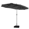 A gray double patio umbrella with a stand, shown against a white background. Produktbild-Vorschau