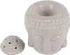 A gray ceramic Buddha head oil burner with its lid off, shown against a white background. Anteprima dell’immagine prodotto
