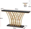 A console table with dimensions and a silhouette of a person for scale. Produktbild-Vorschau