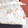 A close-up view of a duvet cover with a Christmas-themed print featuring snowmen, trees, and lanterns. Produktbild-Vorschau