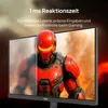A gaming monitor displaying a futuristic warrior, with text highlighting its features. Produktbild-Vorschau