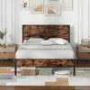A bed frame with a wooden headboard and black metal frame, set up in a bedroom with nightstands and artwork on the wall. Podgląd zdjęcia produktu