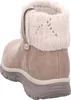 A close-up rear view of a beige boot with a cream knitted cuff. Voir les images du produit