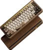 A mechanical keyboard with a wooden case and decorative keycaps. Produktbild-Vorschau