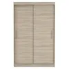 A front view of a two-door sliding wardrobe with a wood-grain finish. Voir les images du produit