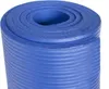 A close-up, rolled-up blue yoga mat.
